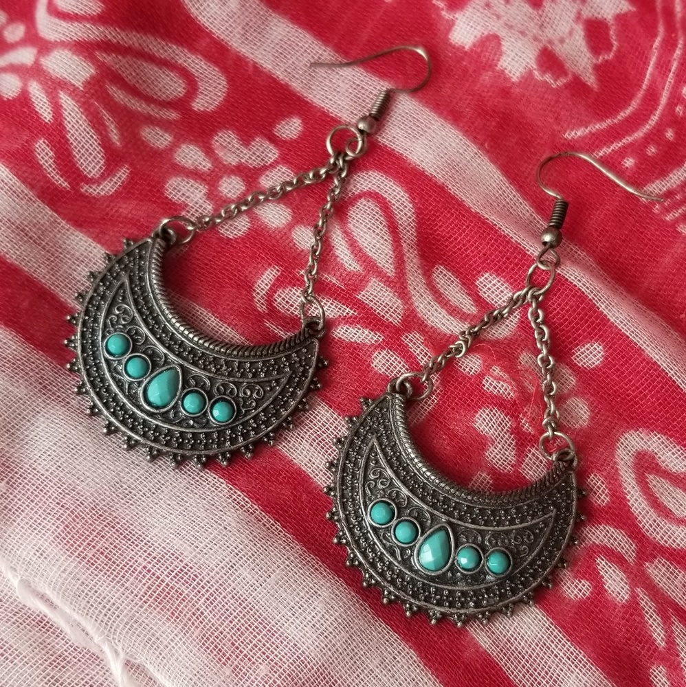 Boho Medallion Turquoise Dangle Earrings